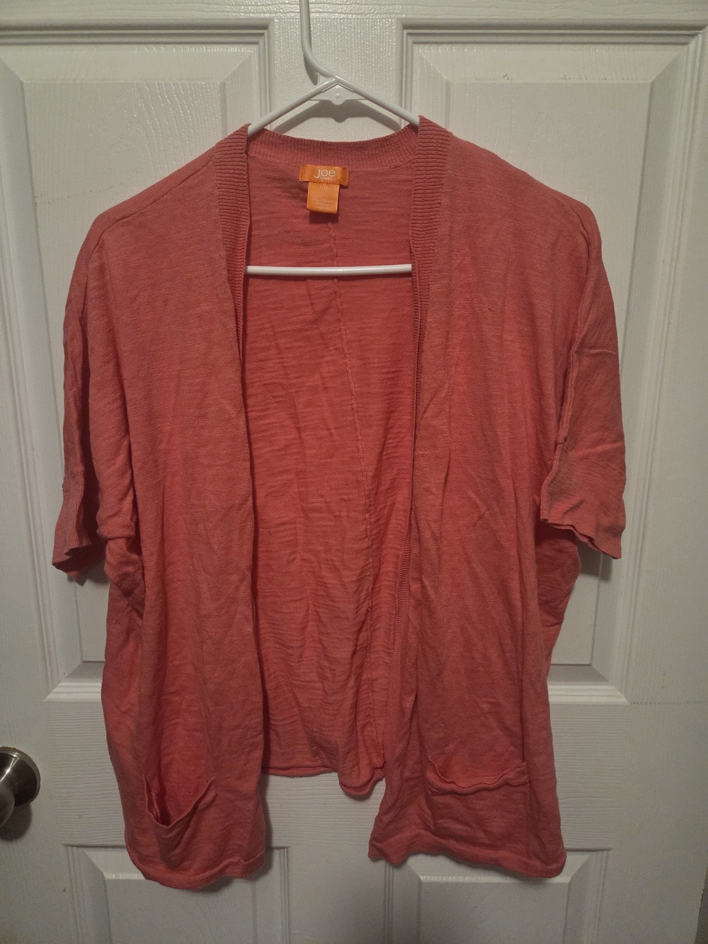 Joe Fresh Coral Open-Front Short Sleeve Cardigan